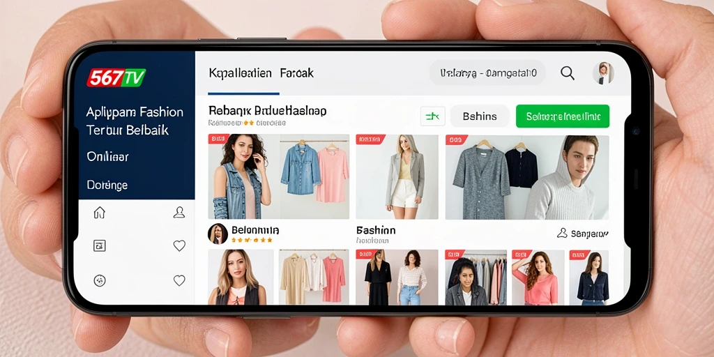 Tampilan antarmuka pengguna 567TV yang menarik dan modern untuk belanja fashion.
