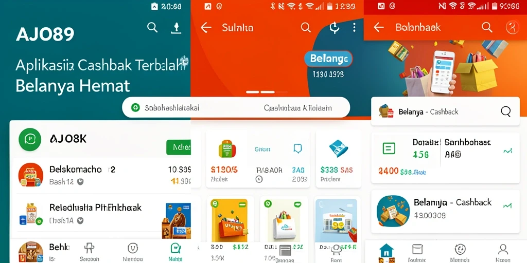 Antarmuka aplikasi AJO89 dengan informasi cashback yang jelas.