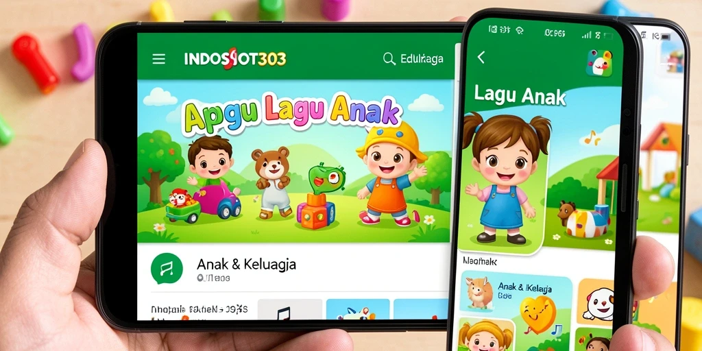 Tampilan antarmuka aplikasi INDOSLOT303 dengan berbagai pilihan lagu anak.