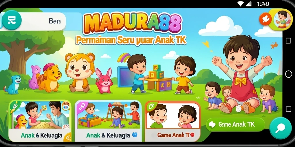 Tampilan antarmuka MADURA88 yang ceria dan interaktif untuk anak-anak.