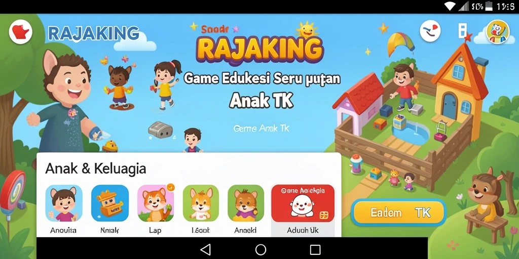 Tampilan seru dan interaktif aplikasi RAJAKING untuk anak-anak.
