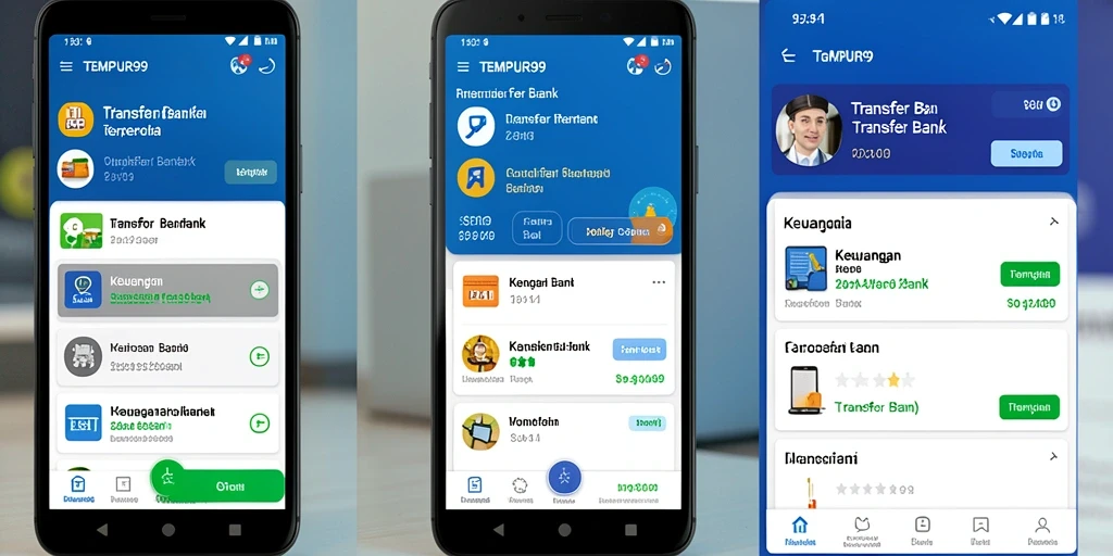 Tampilan antarmuka aplikasi Transfer Bank TEMPUR99 yang user-friendly.